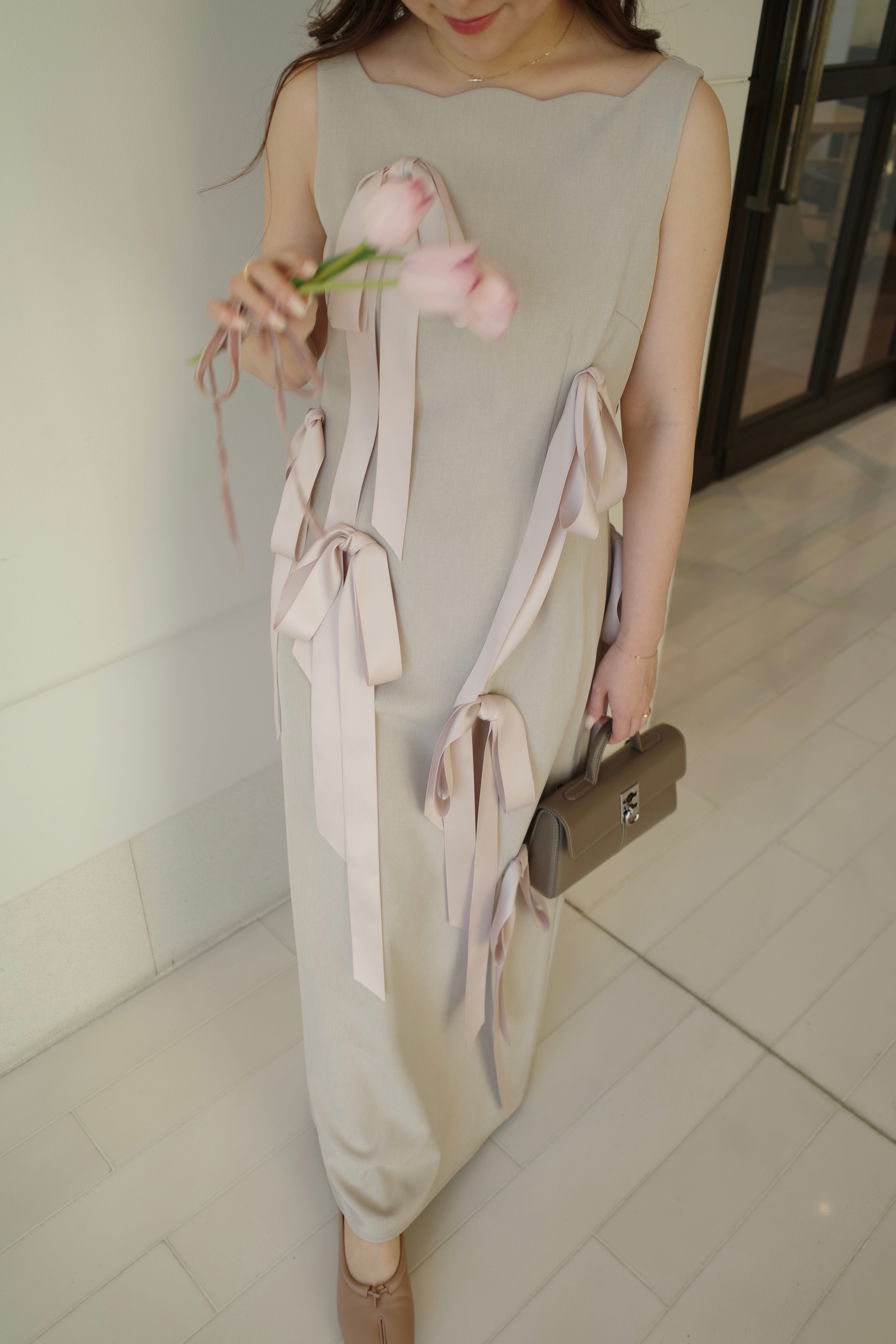 【bovera】LONG RIBBON DRESS サイズ0 RESTOCK 〉Long Ribbon Dress